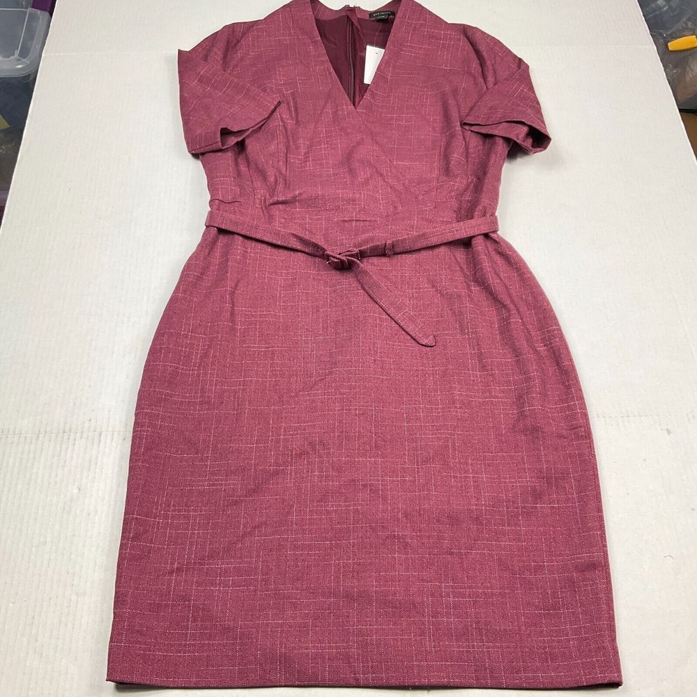 Ann Taylor Pencil Dress Purple Professional Zip Short Sleeve Belted Size 6 NEW